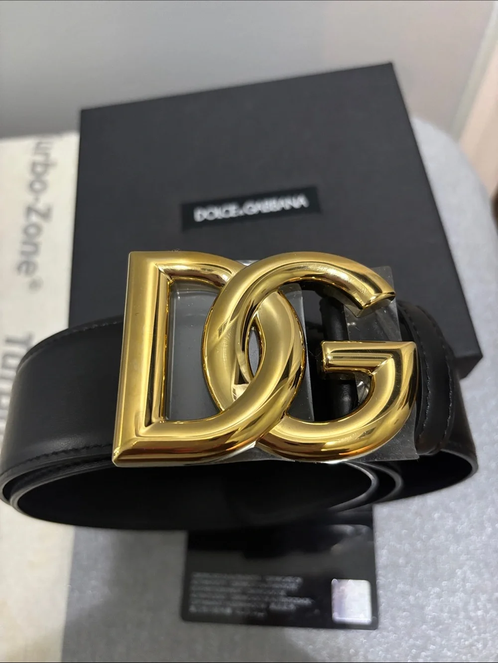 Dolce & Gabbana Black Leather Belt with Gold Interlocking DG Buckle